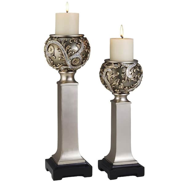 HomeRoots Silver Resin Pillar Set of 2-Pack
