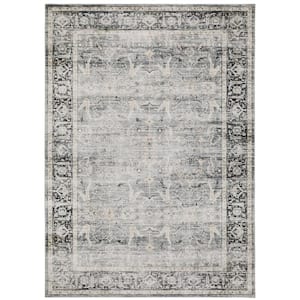 Cascade Gray 5 ft. x 7 ft. Vintage Persian Polyester Machine Washable Indoor Area Rug