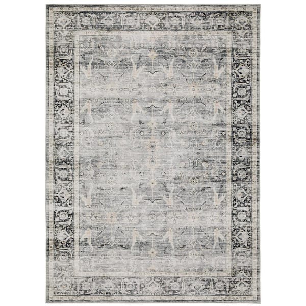 AVERLEY HOME Cascade Gray 4 ft. x 6 ft. Vintage Persian Polyester Machine Washable Indoor Area Rug