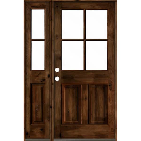 Krosswood Doors 46 in. x 80 in. Alder Right-Hand/Inswing 4-Lite Clear Glass Provincial Stain Wood Prehung Front Door/Left Sidelite