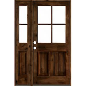 50 in. x 80 in. Alder Right-Hand/Inswing 4-Lite Clear Glass Provincial Stain Wood Prehung Front Door with Left Sidelite