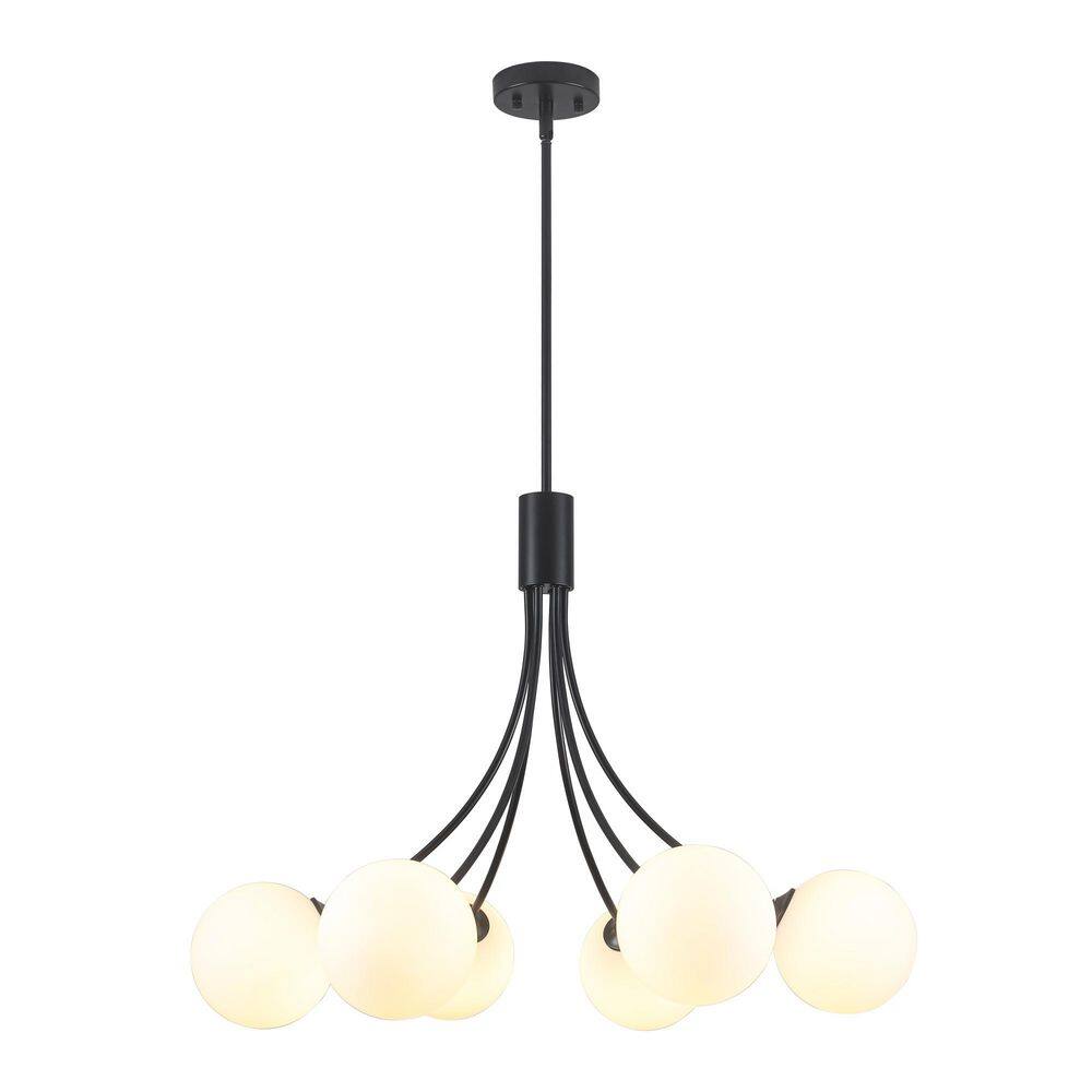 31.5 In. 6-Light Black Sputnik Chandelier Modern Farmhouse Chandelier with Milk Glass Globe Shades for Living Room price history on PriceWatchPro