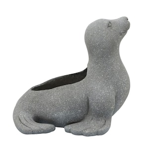18.11 in. Gray Resin Sea Lion Design Planter with Obround Opening