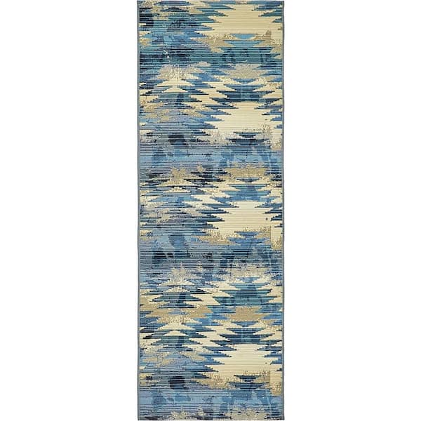 Outdoor Aztec Blue 2' 0 x 6' 0 Runner Rug