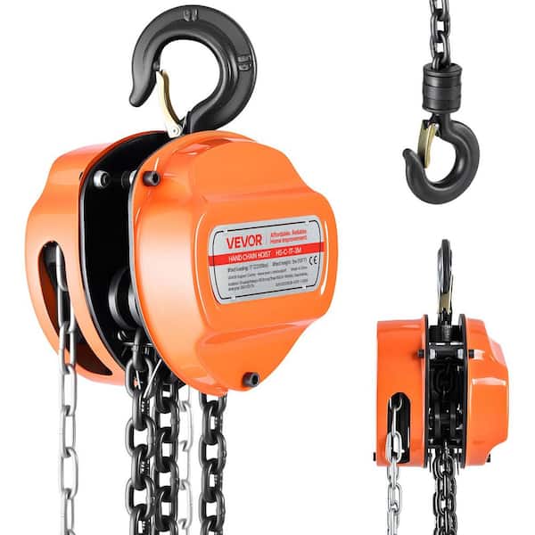 Hand Chain Hoist, 2200 lbs. Capacity, Manual Chain Block, Upgrade G80 Galvanized Chain, 10 ft. Lifting Height, Orange