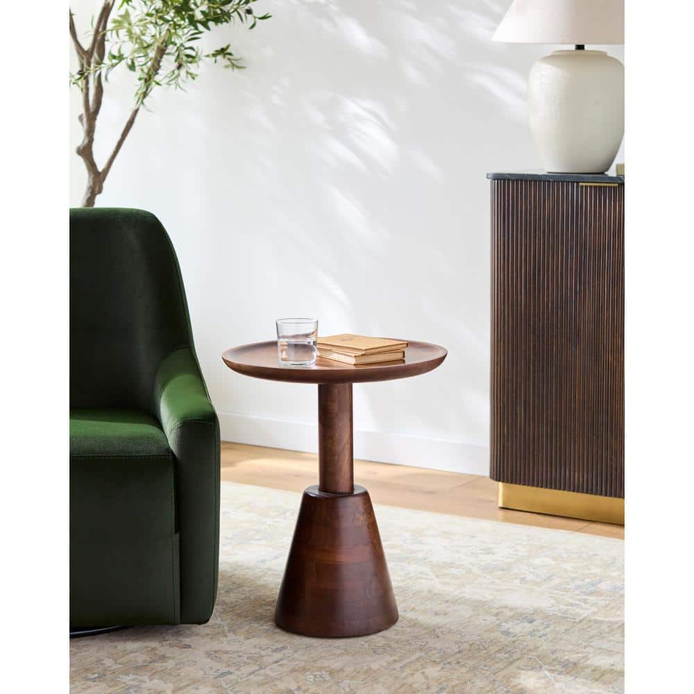 Neville Round Dark Brown Mango Wood End Table