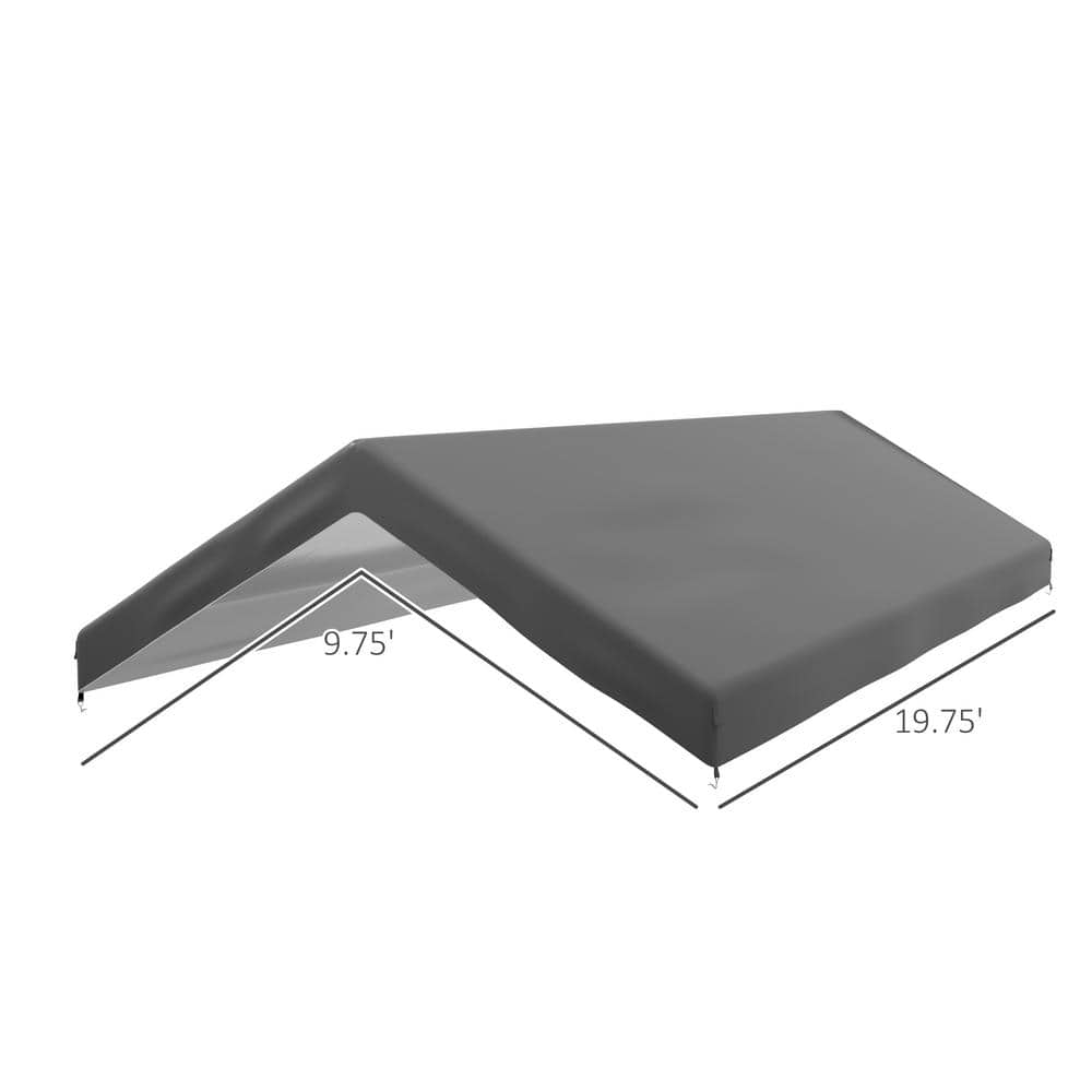 Dark Gray Polyethylene Carport Canopy Replacement Cover with Bungee Cords