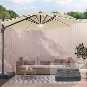 11 ft. Solar LED Aluminum Cantilever Patio Umbrella with a Base/Stand, Offset Hanging 360° Rotation in Sand