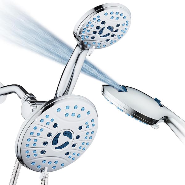 AQUACARE 50-Spray Patterns 2.5 GPM 7 in. Wall Mount Dual Shower Heads and Handheld Shower Head Antimicrobial in Chrome