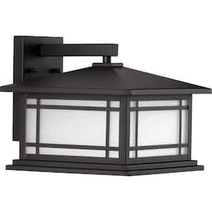 Oakcliff Collection 1-Light Antique Bronze Etched Seeded Glass Craftsman Outdoor Large Wall Lantern Light