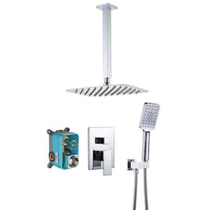 Mondawell 3-Spray Patterns 12 in. x 8 in. Ceiling Mount Rain Dual Shower Heads with Handheld and Valve in Chrome