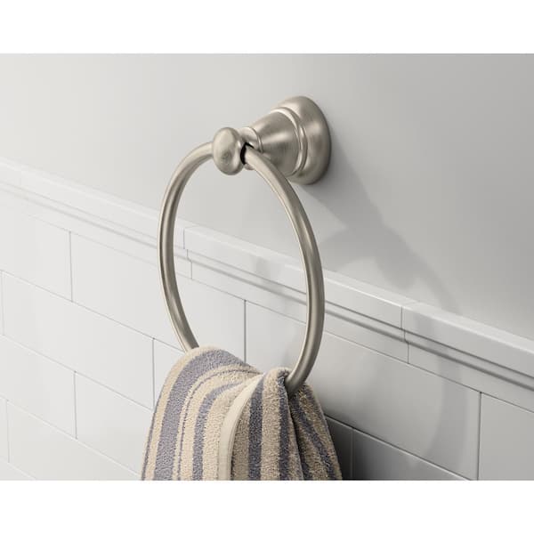 Moen 3-Piece Caldwell Brushed Nickel Decorative Bathroom Hardware Set with  Towel Bar,Toilet Paper Holder and Towel Ring