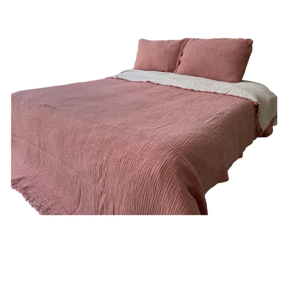 Powder Pink Organic Cotton Twin Reversible Bedspread Set