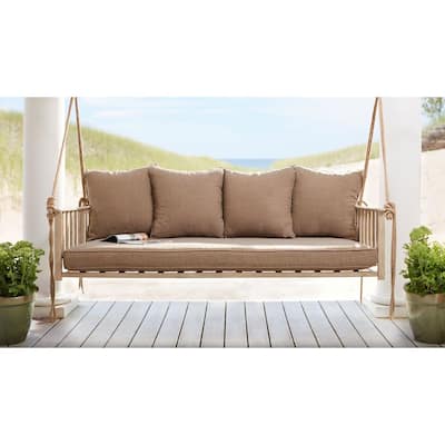 Cane Patio Outdoor Patio Swing with Square Back Cushions