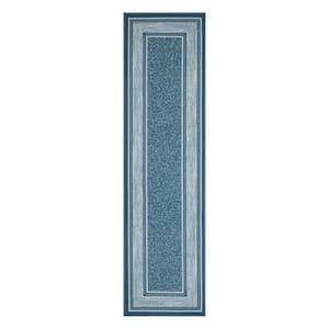 Ottohome Collection Non-Slip Rubberback Bordered Design 2x7 Indoor Runner Rug, 1 ft. 10 in. x 7 ft., Blue