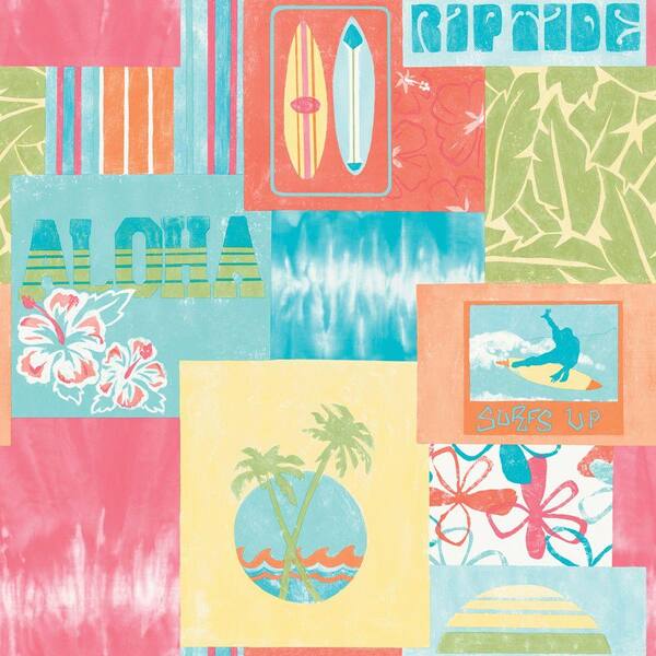 The Wallpaper Company 8 in. x 10 in. Brightly Colored Surf's Up Wallpaper Sample