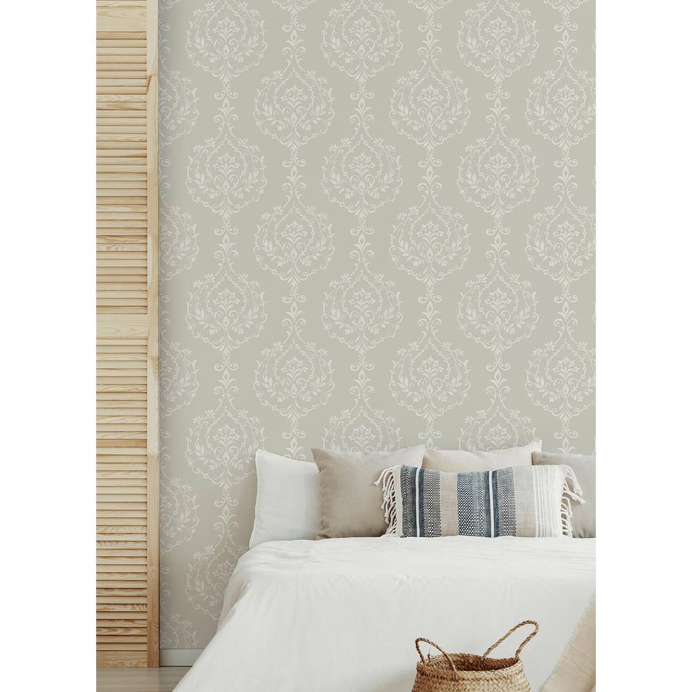 Taupe Damask Self-Adhesive Repositionable Wallpaper Roll