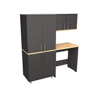 KRATOS 63 in. W x 70.9 in. H x 19.6 in. D 3 Piece 7 Shelves 4 door Wood Garage Freestanding Cabinet in Dark Gray/Maple