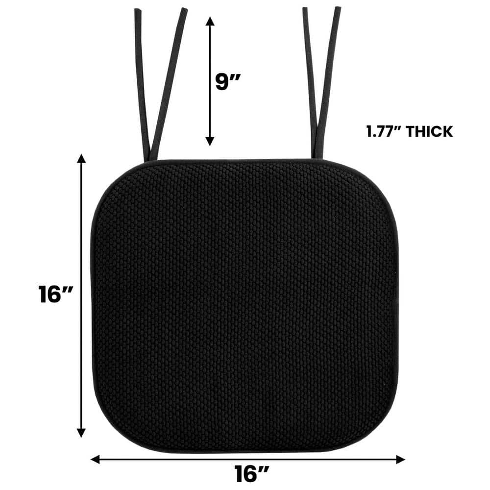 Black Memory Foam Square Chair Cushions with Ties, Set of 2