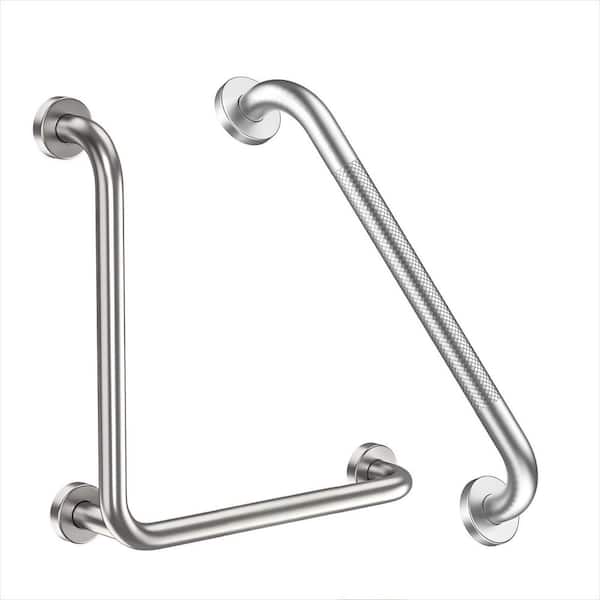 16 in. Stainless Steel L-Shaped Shower Grab Bar Wall Mounted Balance Support Assist Handle for Senior Brushed Nickel