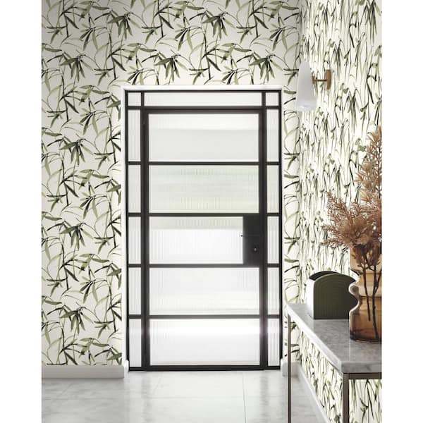 60.75 sq.ft. Green Bamboo Ink Wallpaper