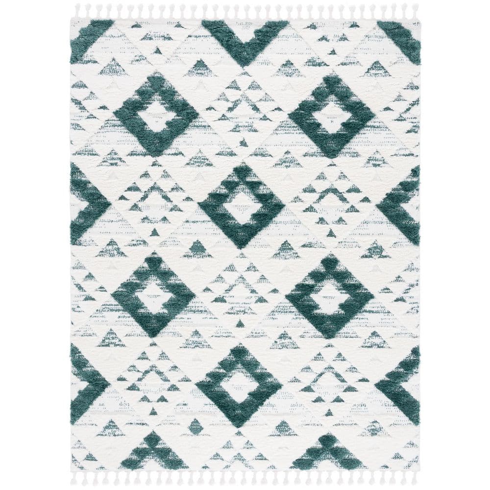 Moroccan Tassel Shag Green/Ivory 9 ft. x 12 ft.High-Low Geometric Fringe Area Rug price history on PriceWatchPro