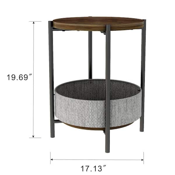 Walnut Round End Table With Storage, Round Accent Table With Storage