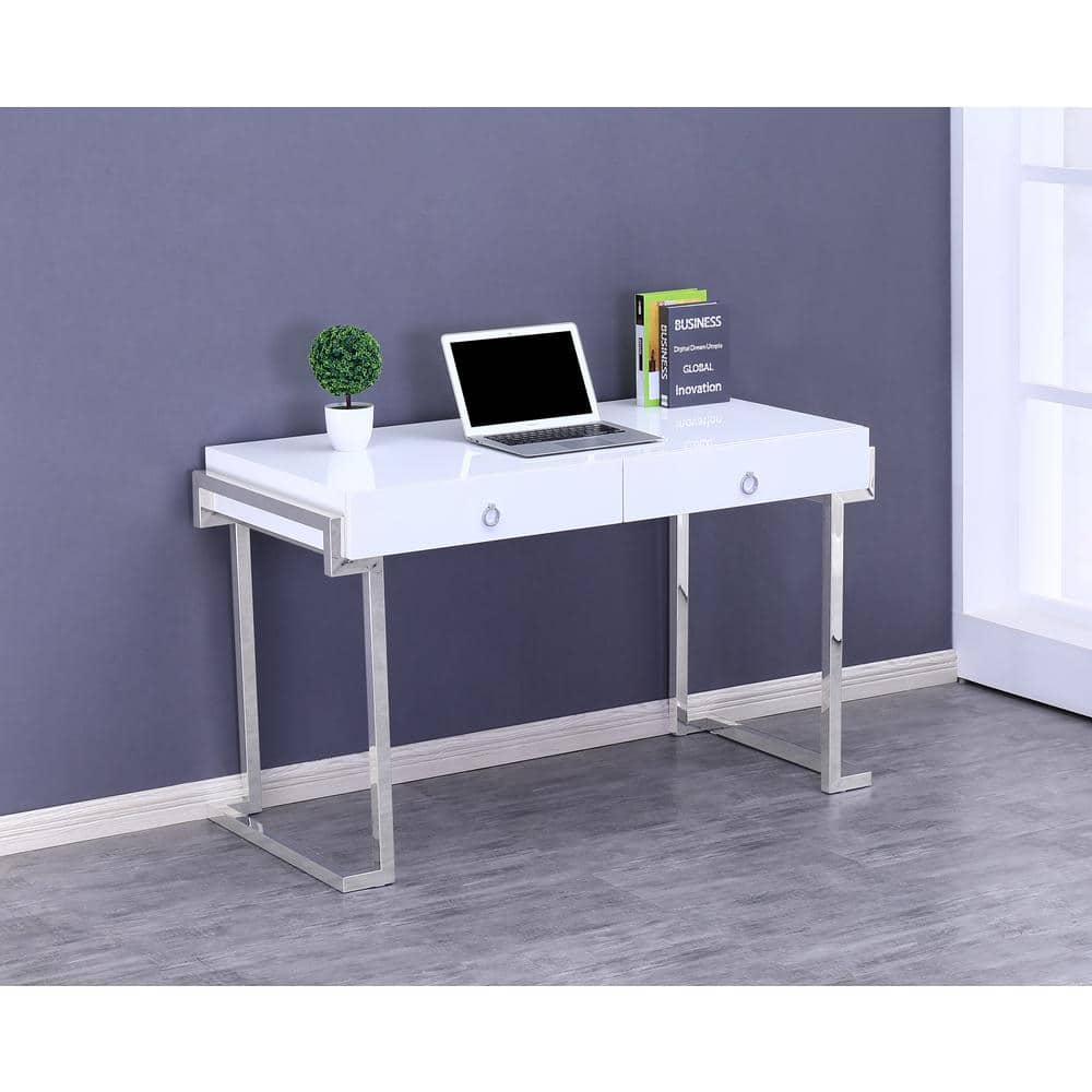 Sleek Silver 50" Poplar Wood Computer Desk with Dual Drawers