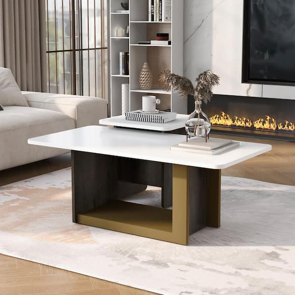 Light Luxury 47.2 in. White Rectangle MDF Top Coffee Table with Small Square 19.7 in. End Table (2 Pieces Total)