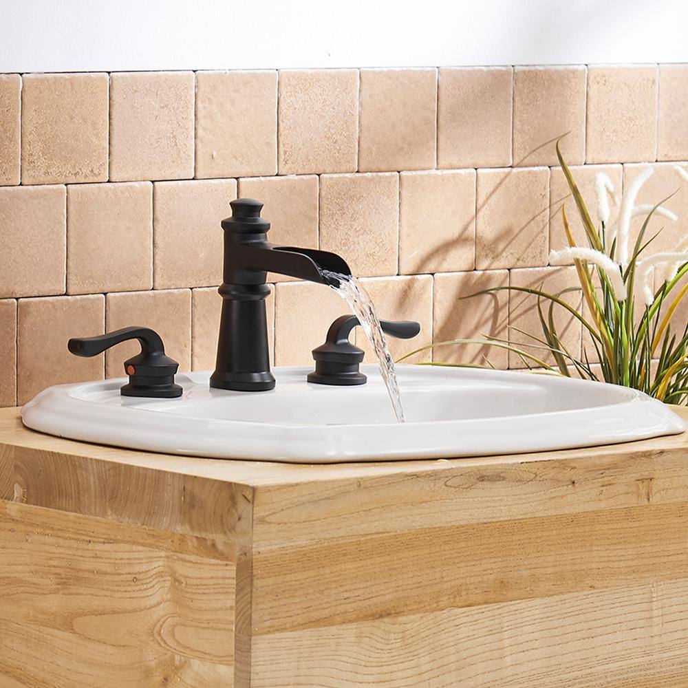 Matte Black Widespread Waterfall Bathroom Faucet with Lever Handles