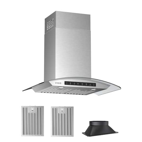 VIKIO 36 in. 900CFM Ducted Wall Mount Range Hood in Stainless Steel with LED Light, Charcoal Filter and Touch Panel