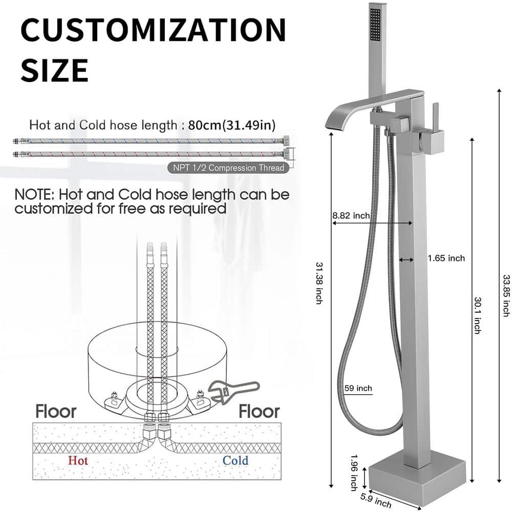 Brushed Nickel Single-Handle Freestanding Tub Faucet with Hand Shower