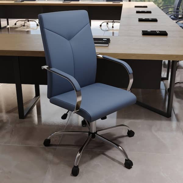 Leisuremod Sonora Navy Blue Modern High Back Adjustable Height Leather Conference Office Chair with Tilt and 360° Swivel