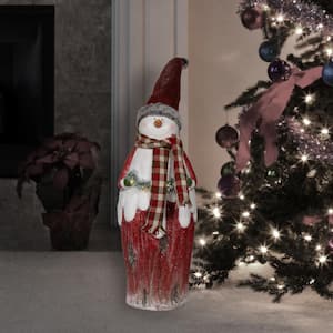 30 in. Tall Country Snowman Statue With Warm White LED Lights