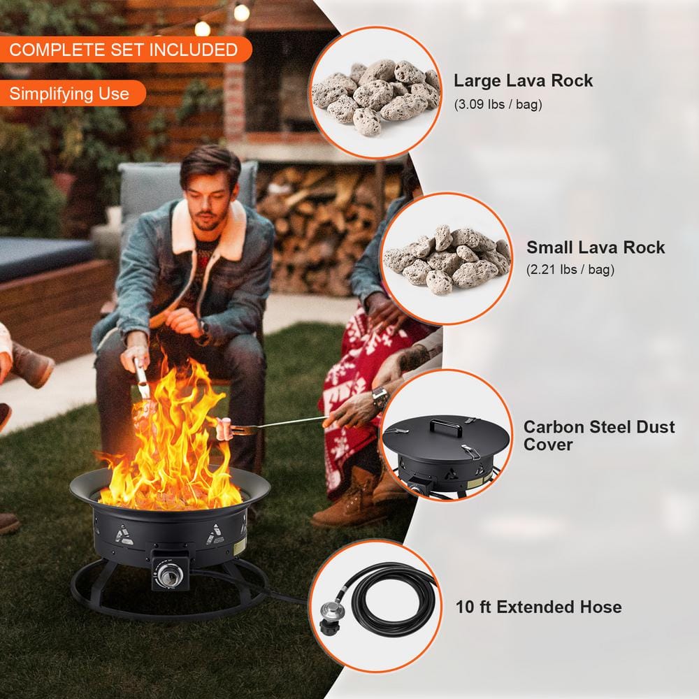 24-Inch Black Portable Gas Fire Pit with Adjustable Flame