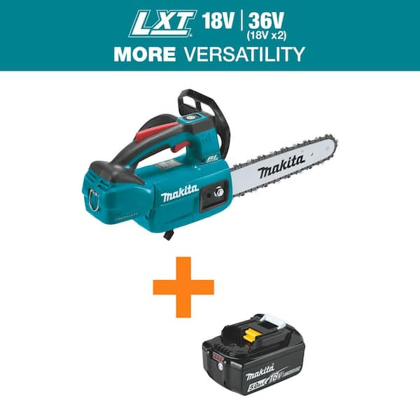 Makita LXT 10 in. 18V Lithium-Ion Brushless Battery Top Handle Chain Saw (Tool-Only) with 18V LXT 5.0 Ah Battery