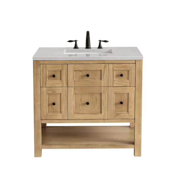 James Martin Vanities Breckenridge 36.0 in. W x 23.5 in. D x 34.2 in. H Bathroom Vanity in Light Oak with Eternal Serena Quartz Top