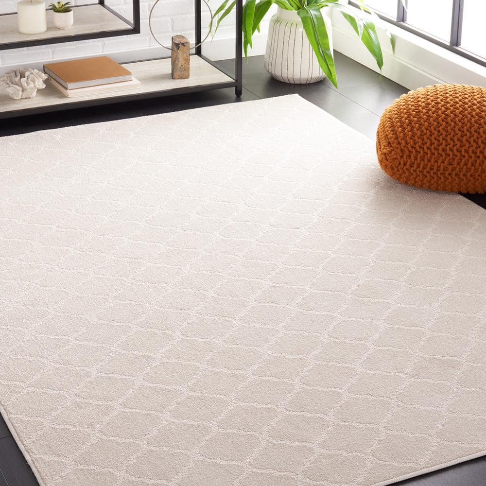 Ivory Hand-knotted Rectangular Synthetic Area Rug