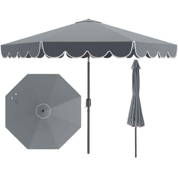 10 ft. Steel Market Push Button Tilt Patio Umbrella with Crank Tilt Adjustment in Gray