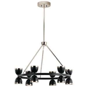 Baland 31 in. 12-Light Integrated LED Black Mid-Century Modern Shaded Circle Chandelier for Dining Room