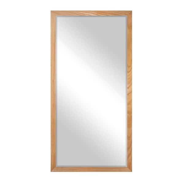 Large 2in Beveled (30 in. W x 63.5 in. H) Wooden Natural Rectangle Wall Mirror