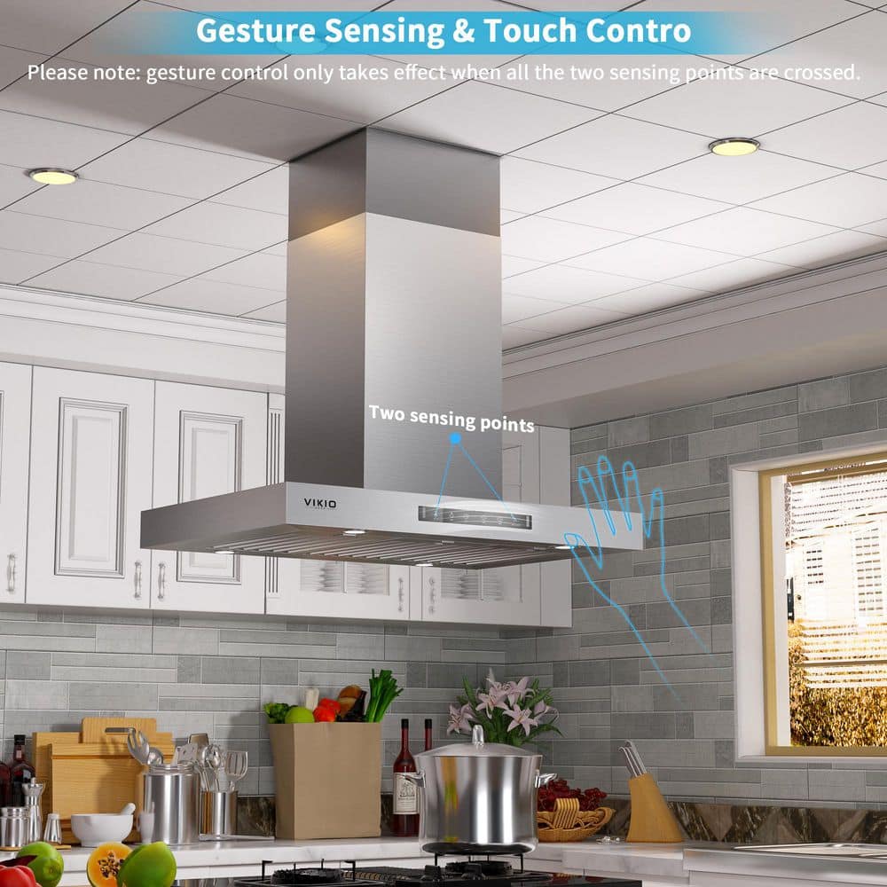 30-Inch Stainless Steel Island Range Hood with Gesture Control