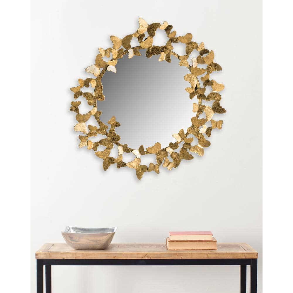 27" Contemporary Gold Foil Butterfly Round Wall Mirror