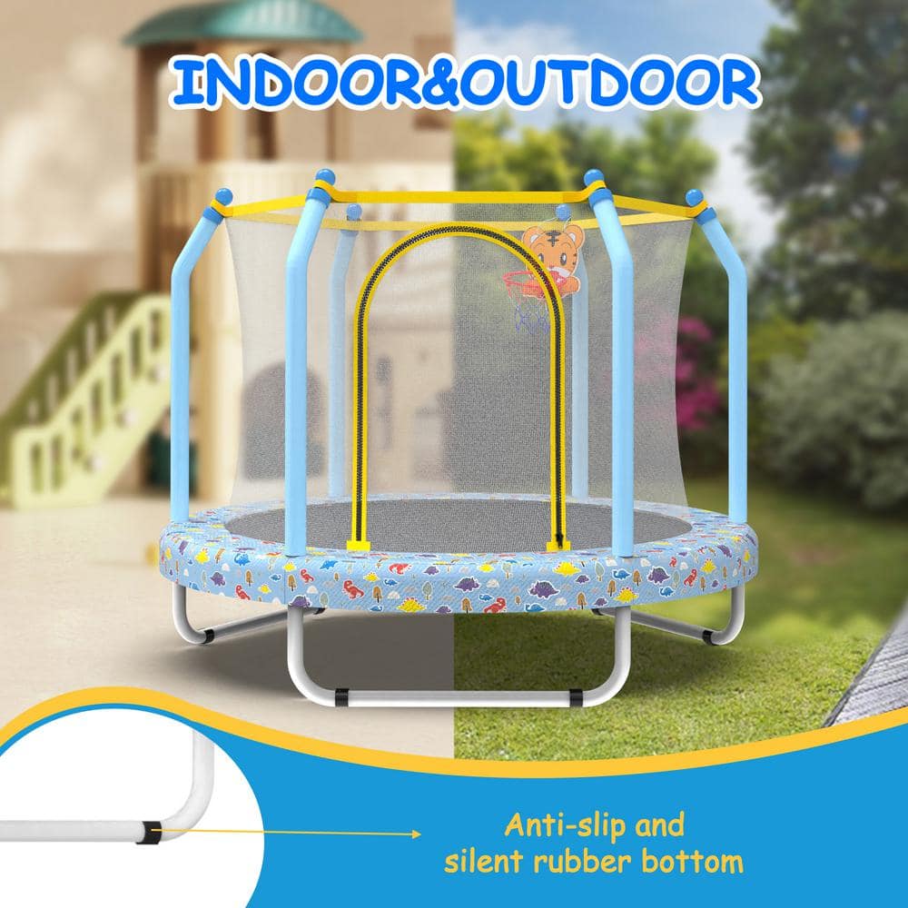 55'' Blue Round Kids' Trampoline with Enclosure Net