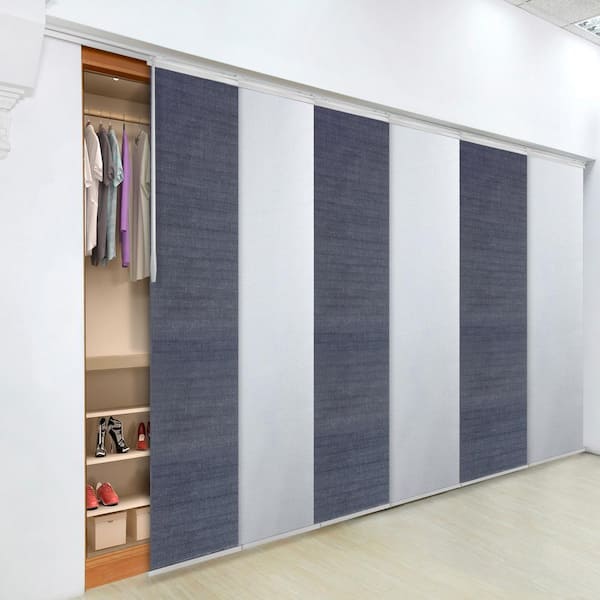 EMOH Denim Cream 70 in. - 130 in. W x 94 in. L Adjustable 6- Panel White Single Rail Panel Track with 23.5 in. Slates