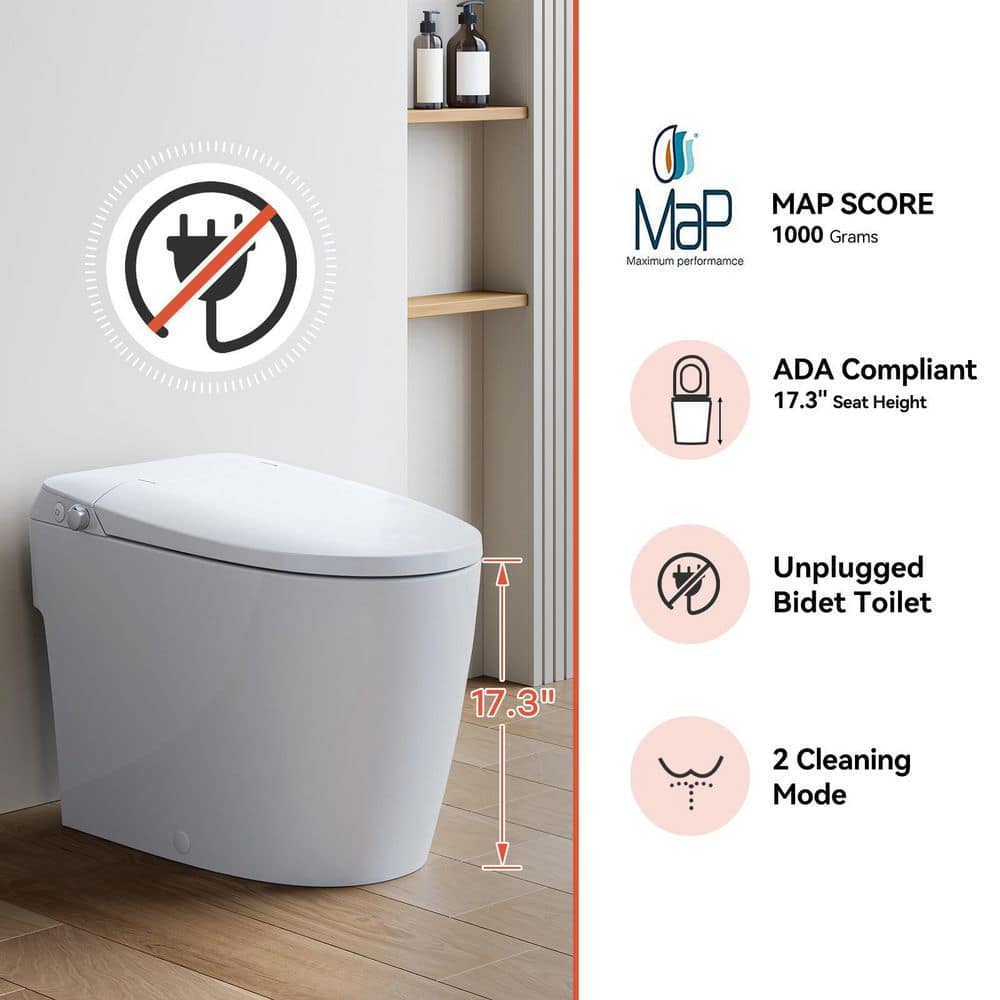 White Elongated Free Standing Non-Electric Smart Bidet Toilet