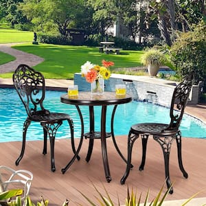 3-Piece Cast Aluminum Patio Bistro Set Outdoor Table and Chairs Furniture Set