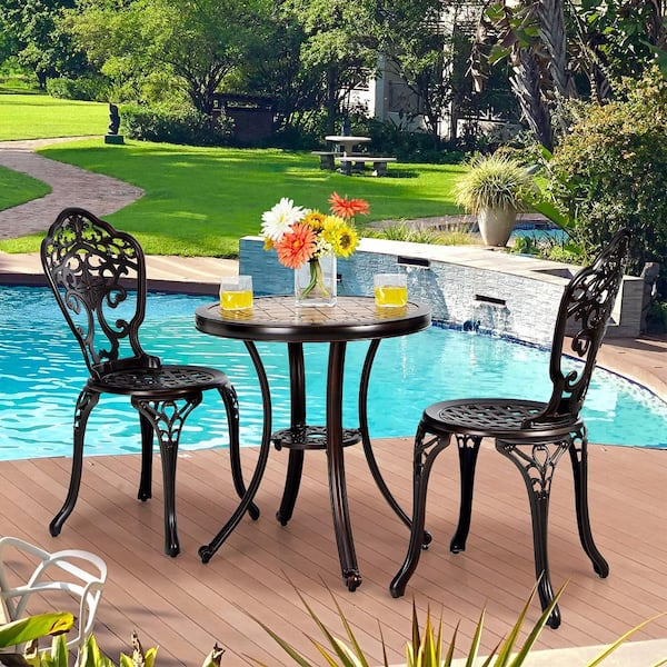 3-Piece Cast Aluminum Patio Bistro Set Outdoor Table and Chairs Furniture Set