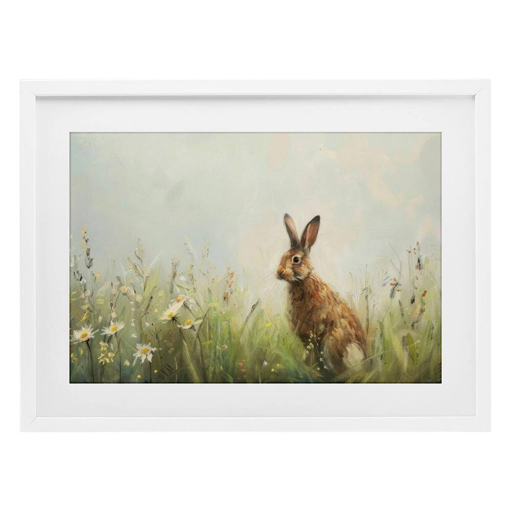 Brown Rabbit with Daisies by LSR Design Studio White Framed Country Graphic Art Print 14 in. x 20 in. price history on PriceWatchPro