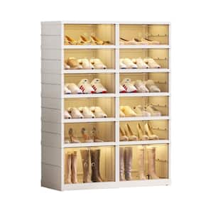 White 24 Pairs Shoe Storage Cabinet 6 Tiers Portable Shoe Rack Organizer Foldable Shoe Box Large Storage Bins for Closet